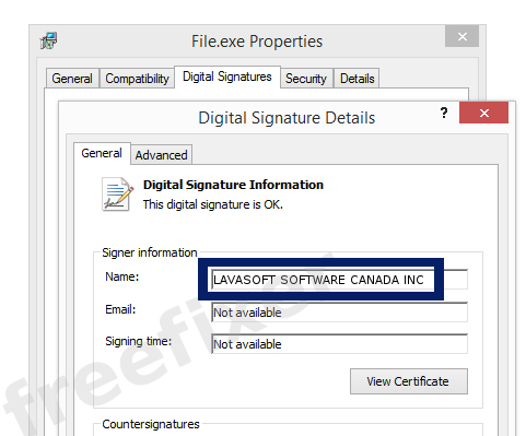 Screenshot of the LAVASOFT SOFTWARE CANADA INC certificate